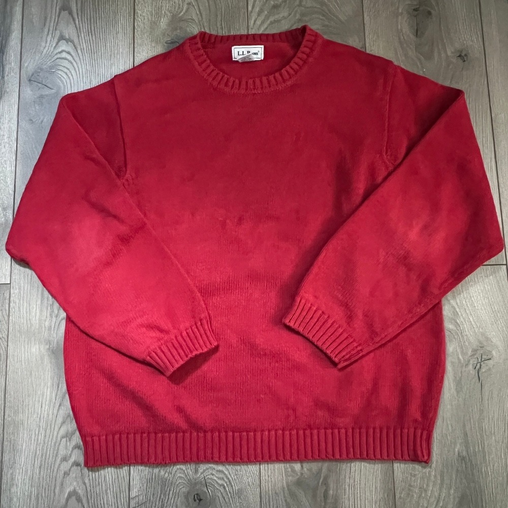 Vintage LL Bean Mens Red Cotton Crewneck Sweater Size M Regular